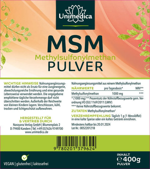 MSM Pulver 400g Reinheitsgrad 99%