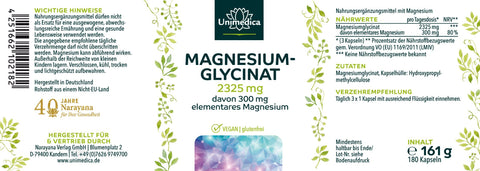 Glycinate de magnésium - avec 100 mg de magnésium pur - 180 gélules