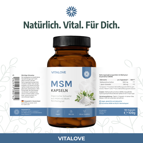 MSM Kapseln mit 1000 mg reinem MSM – 180 Kapseln