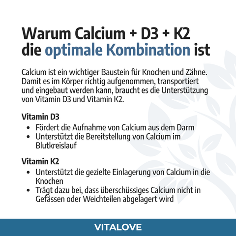 Natürliches Calcium + D3 & K2 - 180 Kapseln