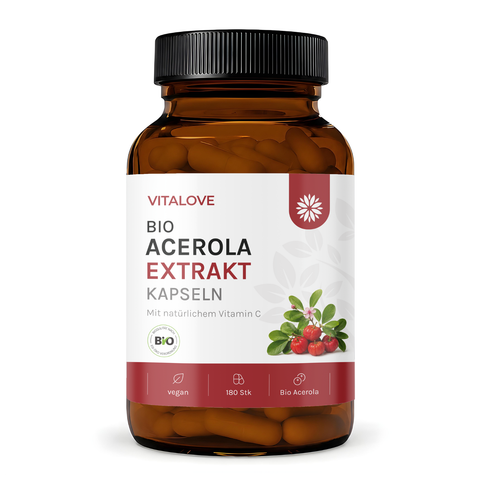 Vitalove Bio Acerola Extrakt Kapseln mit natürlichem Vitamin C – 180 Kapseln