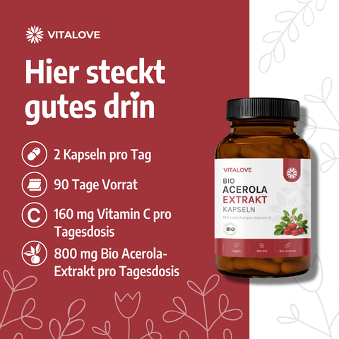 Vitalove Bio Acerola Extrakt – 180 Kapseln für 90 Tage