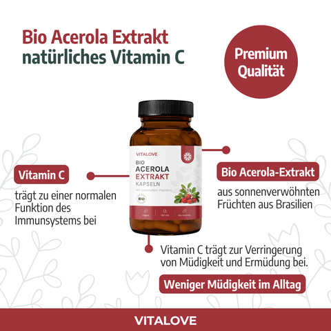 Bio Acerola Extrakt von Vitalove mit Vitamin C und Produktvorteilen