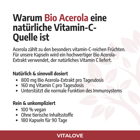 Bio Acerola als natürliche Vitamin-C-Quelle mit 800 mg Extrakt pro Tagesdosis