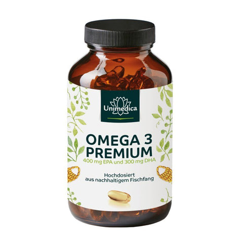 Omega 3 - Premium Fischöl mit 400 mg EPA und 300 mg DHA - hochdosiert - aus nachhaltigem Fischfang - 1.000 mg pro Tagesdosis (1 Kapsel) - 120 Softgelkapseln