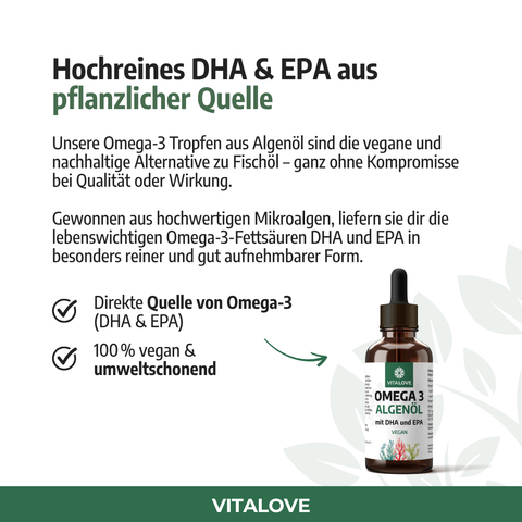 Omega 3 Algenöl Tropfen - mit DHA und EPA - Vegan - 30ml
