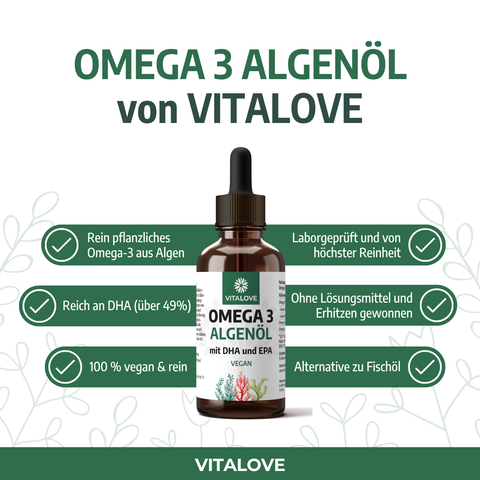 Omega 3 Algenöl Tropfen - mit DHA und EPA - Vegan - 30ml