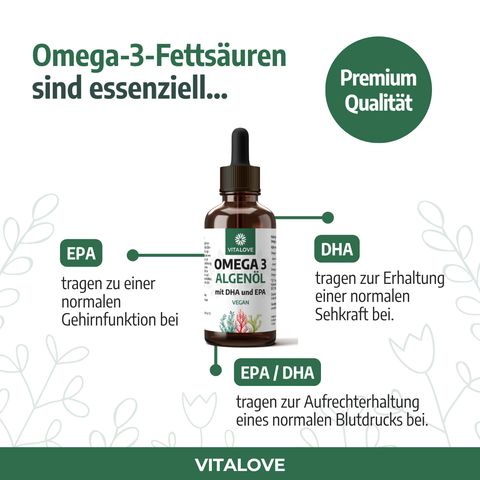 Omega 3 Algenöl Tropfen - mit DHA und EPA - Vegan - 30ml