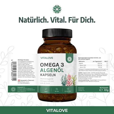 Omega 3 Algenöl Kapseln mit EPA und DHA – 90 Kapseln
