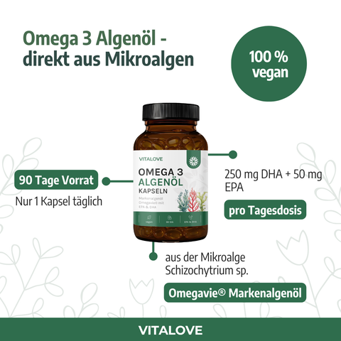 Omega 3 Algenöl Kapseln mit EPA und DHA – 90 Kapseln