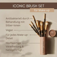 Professional Make-up Brush Set Silver Ionic - 7-Piece, Vegan + Antibacterial for Decorative Cosmetics