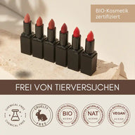 Rouge à lèvres bio – 6 couleurs, végétalien, non testé sur les animaux + sans dioxyde de titane – longue tenue + nourrissant