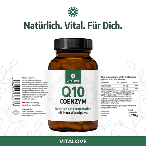 Etikett der Coenzym Q10 Kapseln mit 100 mg Q10