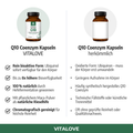 Vergleich Q10 Coenzym Kapseln VITALOVE vs herkömmlich, Vorteile und Unterschiede grafisch dargestellt
