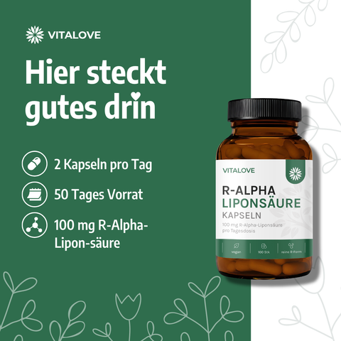 Dosierung und Inhalt der VITALOVE R-Alpha-Liponsäure Kapseln