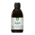 Braune 250ml Flasche mit Etikett Silber Kolloidal von Lebenskraftpur, weiß-grünes Design