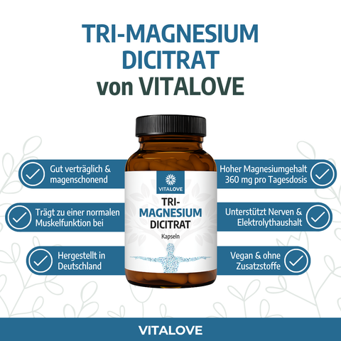 Tri-Magnesium-Dicitrat - 360mg elementares Magnesium - 120 Kapseln