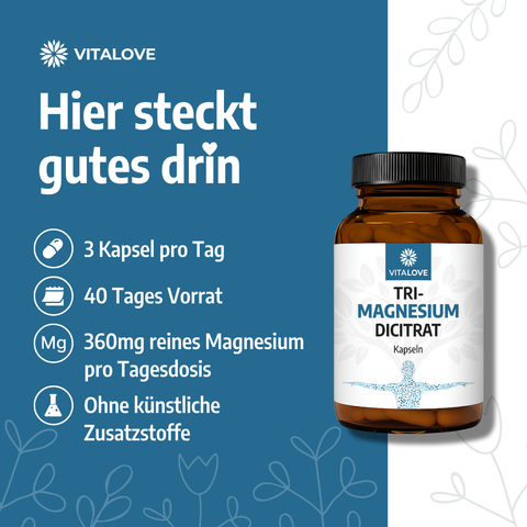 Tri-Magnesium-Dicitrat - 360mg elementares Magnesium - 120 Kapseln