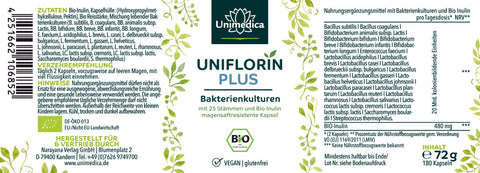 Uniflorin Plus mit Kulturen Komplex aus 25 Bakterienstämmen und Bio Inulin - Kapseln