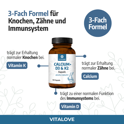Natürliches Calcium + D3 & K2 - 120 Kapseln