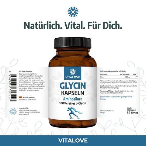 Glycin Kapseln – 100% reines L-Glycin (180 Kapseln)