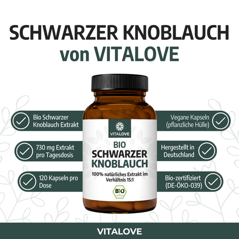 Bio Schwarzer Knoblauch Extrakt 15:1 – 730 mg pro Kapsel – 120 vegane Kapseln