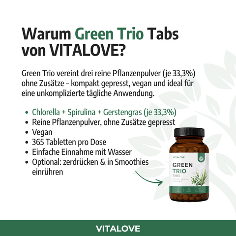 VITALOVE-Green-Trio_Chlorella-Spirulina-Gerstengras-Presslinge