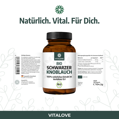 Bio Schwarzer Knoblauch Extrakt 15:1 – 730 mg pro Kapsel – 120 vegane Kapseln