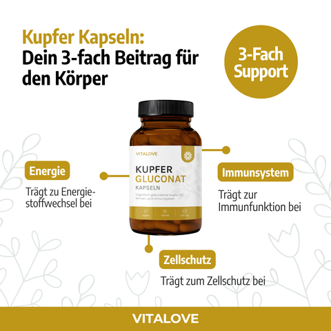 Kupfer Kapseln von VITALOVE für Energie, Immunsystem und Zellschutz