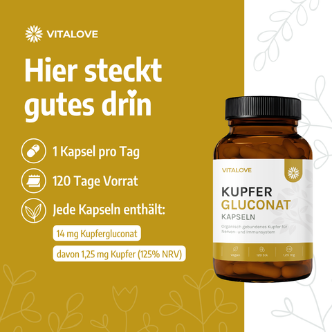 Inhaltsstoffe und Dosierung der VITALOVE Kupfer Kapseln