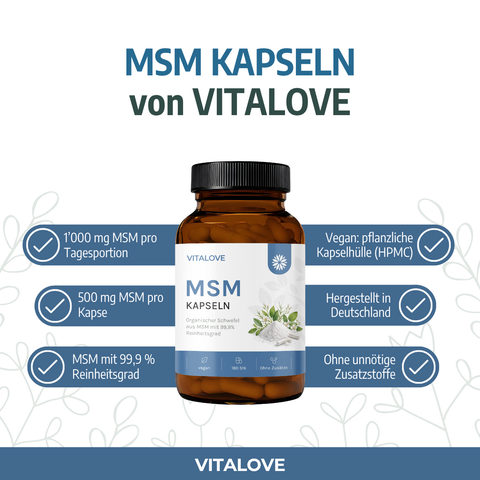 MSM Kapseln mit 1000 mg reinem MSM – 180 Kapseln