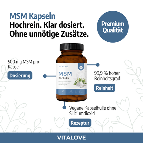 MSM Kapseln mit 1000 mg reinem MSM – 180 Kapseln