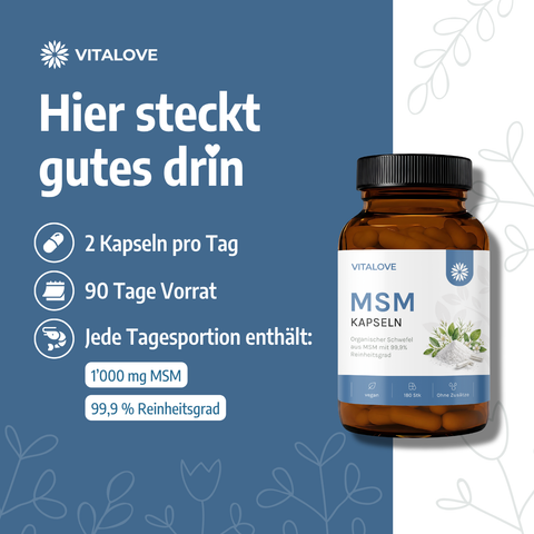 MSM Kapseln mit 1000 mg reinem MSM – 180 Kapseln