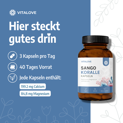Vitalove Sango Koralle mit Angaben zu Calcium und Magnesium