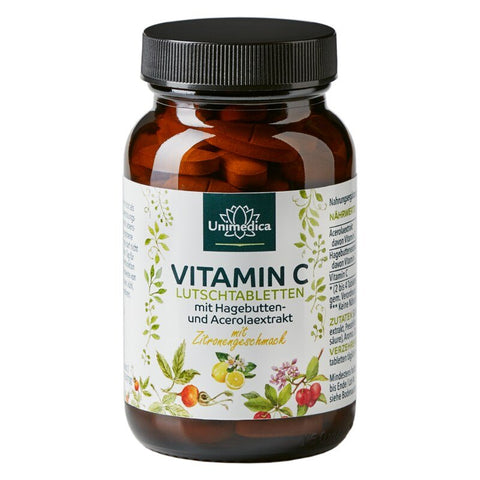 Vitamin C Lutschtabletten - mit Hagebutten- und Acerolaextrakt - 250 mg Vitamin C pro Tablette - Zitronengeschmack - 100 Lutschtabletten