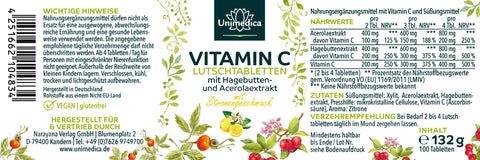 Vitamin C Lutschtabletten - mit Hagebutten- und Acerolaextrakt - 250 mg Vitamin C pro Tablette - Zitronengeschmack - 100 Lutschtabletten