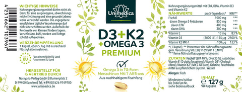 Vitamin D3 + K2 MK7 All-trans + Omega 3 - Premium - aus nachhaltigem Fischfang - 90 Softgelkapseln