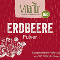 Vitanur Bio Erdbeere Pulver 150g, rote Verpackung mit Erdbeer-Illustration, vegan glutenfrei