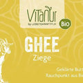 Vitanur Bio Ghee Ziege 200g, gelbe Verpackung mit Ziege, Nährwerttabelle, Bio-Siegel