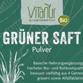 Vitanur Bio Grüner Saft Pulver 170g, grüne Verpackung mit Nährwerttabelle und Bio-Siegel.