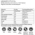 Rückseite Vitanur Bio Protein Vegan Dunkle Schokolade Pulver 600g mit Zutaten und Nährwerten.