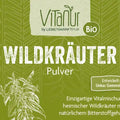 Vitanur Bio Wildkräuter Pulver 200g grüne Verpackung, vegan, glutenfrei, Zutatenliste sichtbar