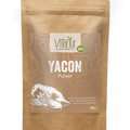 Vitanur Bio Yacon Pulver 200g Beutel, braune Verpackung mit Yacon-Wurzel-Illustration