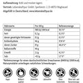Rückseite einer 200g Vitanur Bio Yacon Pulver Verpackung mit Zutaten, Nährwerttabelle und Bio-Siegel.