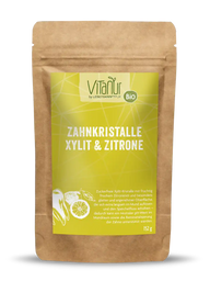 Vitanur Bio Zahnkristalle Xylit Zitrone 152g im braunen Doypack mit Zitronenmotiv