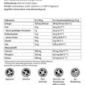 Whey Isolat Pulver Rückseite mit Nährwerttabelle, Zutaten, Siegeln und Barcode, 600g Packung