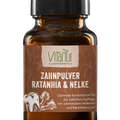 Vitanur Zahnpulver Ratanhia Nelke im braunen Glas mit schwarzem Deckel, 45g, Zahnpflegepulver