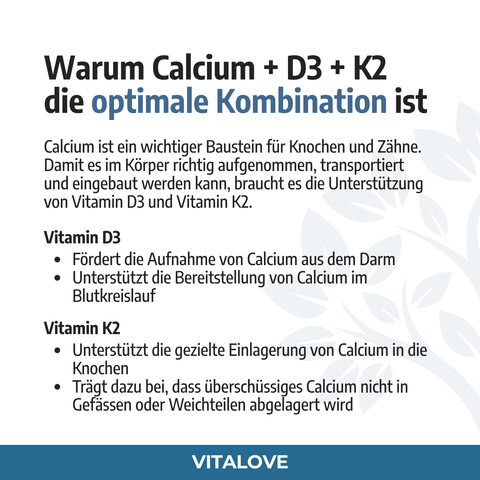 Natürliches Calcium + D3 & K2 - 120 Kapseln