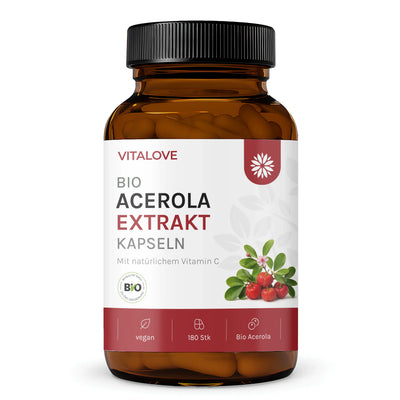 Natürliches Vitamin C Kapseln - Bio Acerola Extrakt - 180 Kapseln