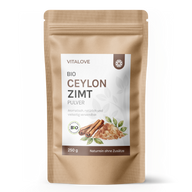 VITALOVE Bio Ceylon Zimt, 250 g – wiederverschliessbarer Beutel mit fein gemahlenem Zimtpulver